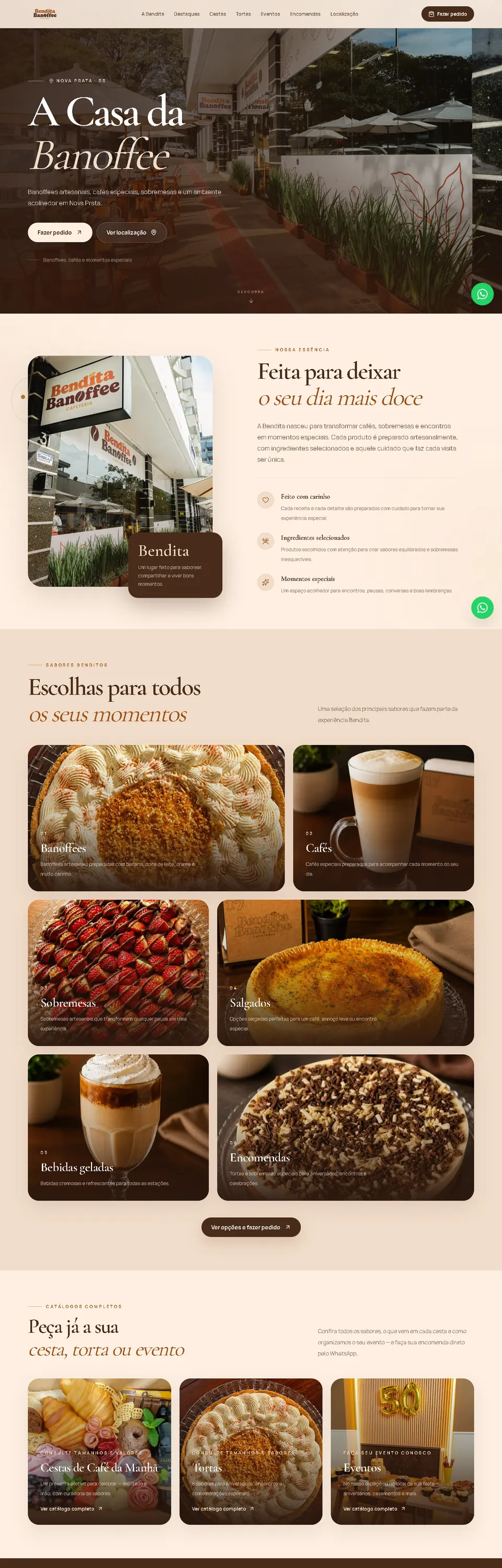 Página inicial do site Bendita Banoffee